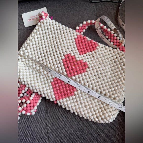 Isaac Mizrahi Beaded Heart Pattern Valentines Day Tote Purse Bag - Picture 8 of 8